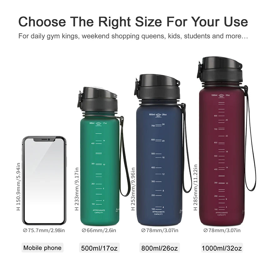 New 500/1000ml Sports Water Bottle Portable Leakproof Shaker Drinkware