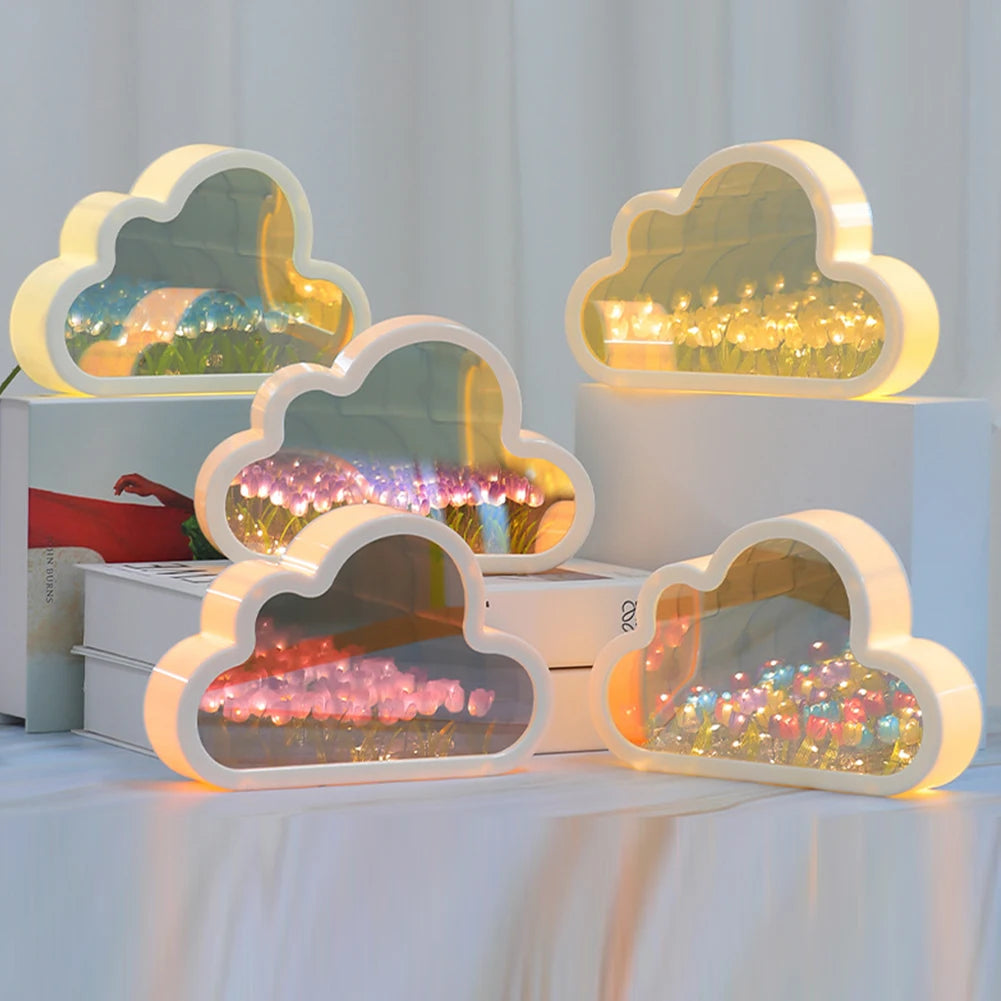 DIY Cloud Tulip LED Night Light Mirror