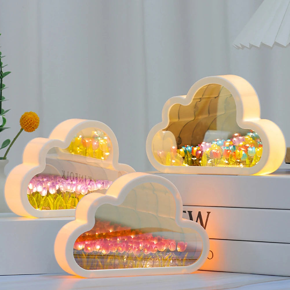 DIY Cloud Tulip LED Night Light Mirror