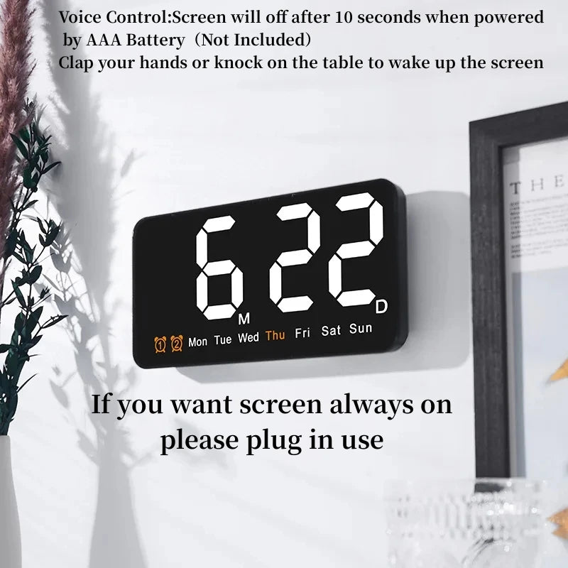 Voice Control Large Digital Wall Clock Temperature Date