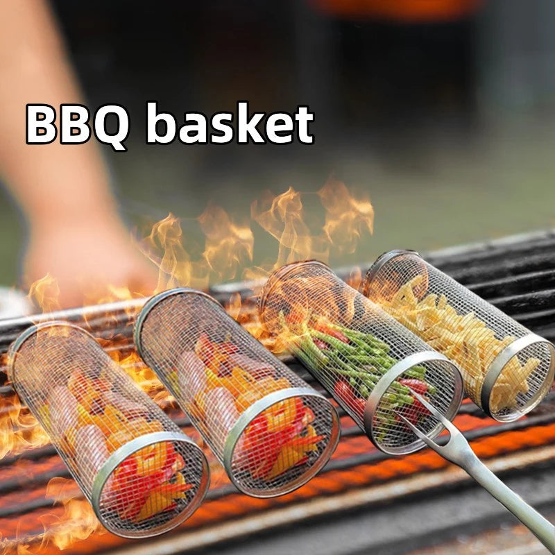 New Rolling Grilling BBQ Basket Stainless Steel