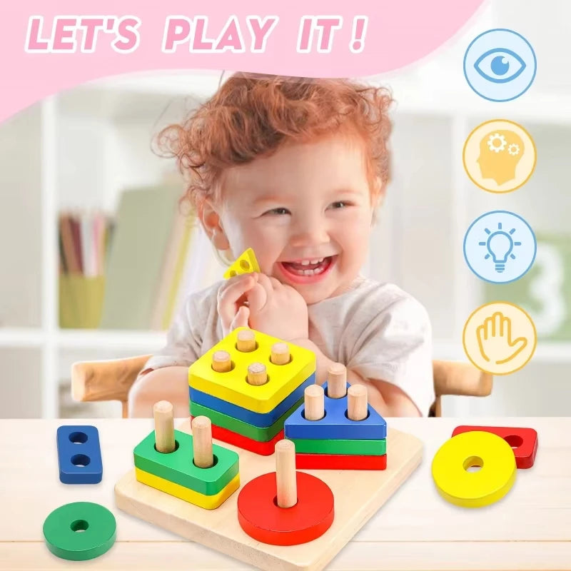 Montessori Wooden Rattles For Baby Crib Toys