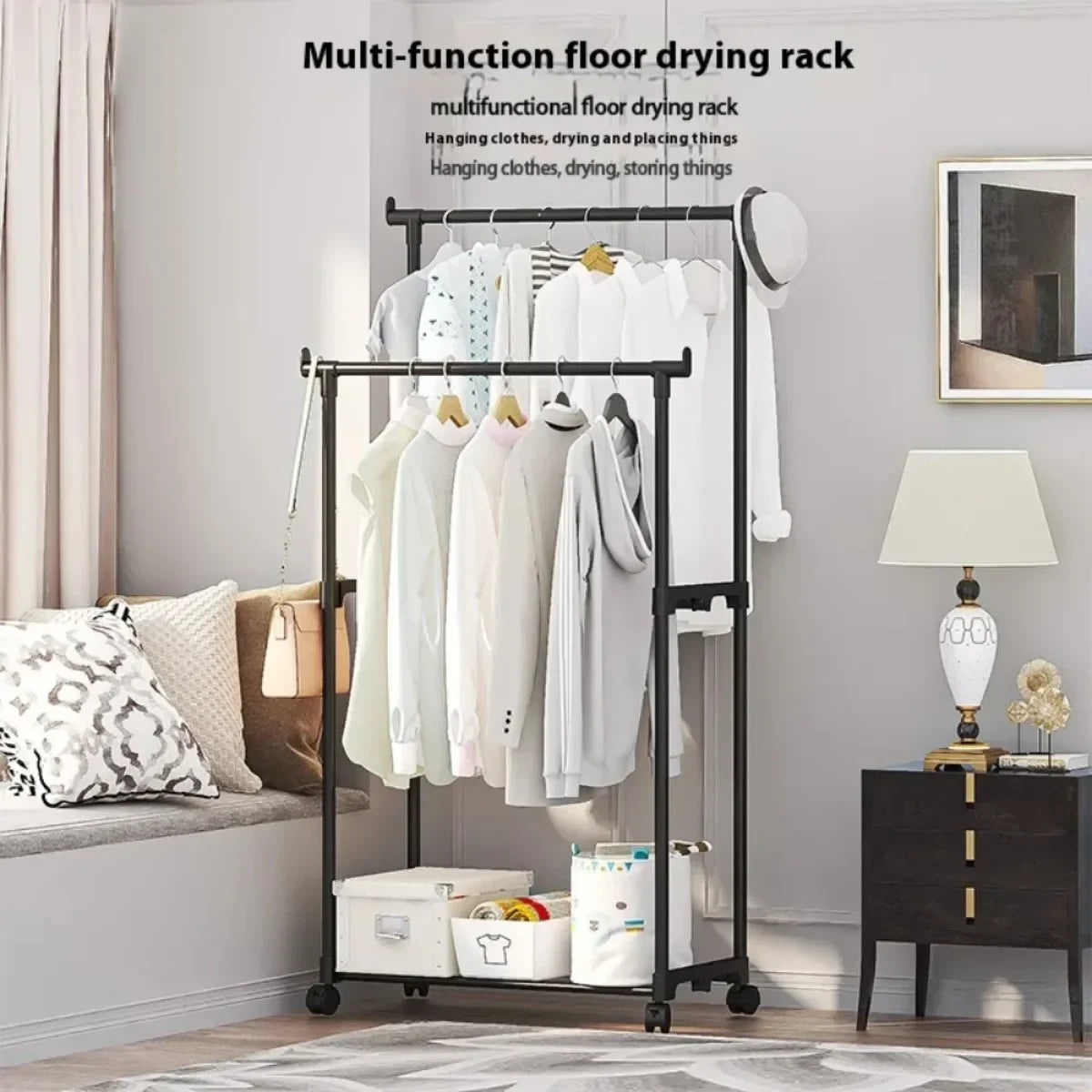 Coat Rack Movable Double Clothes