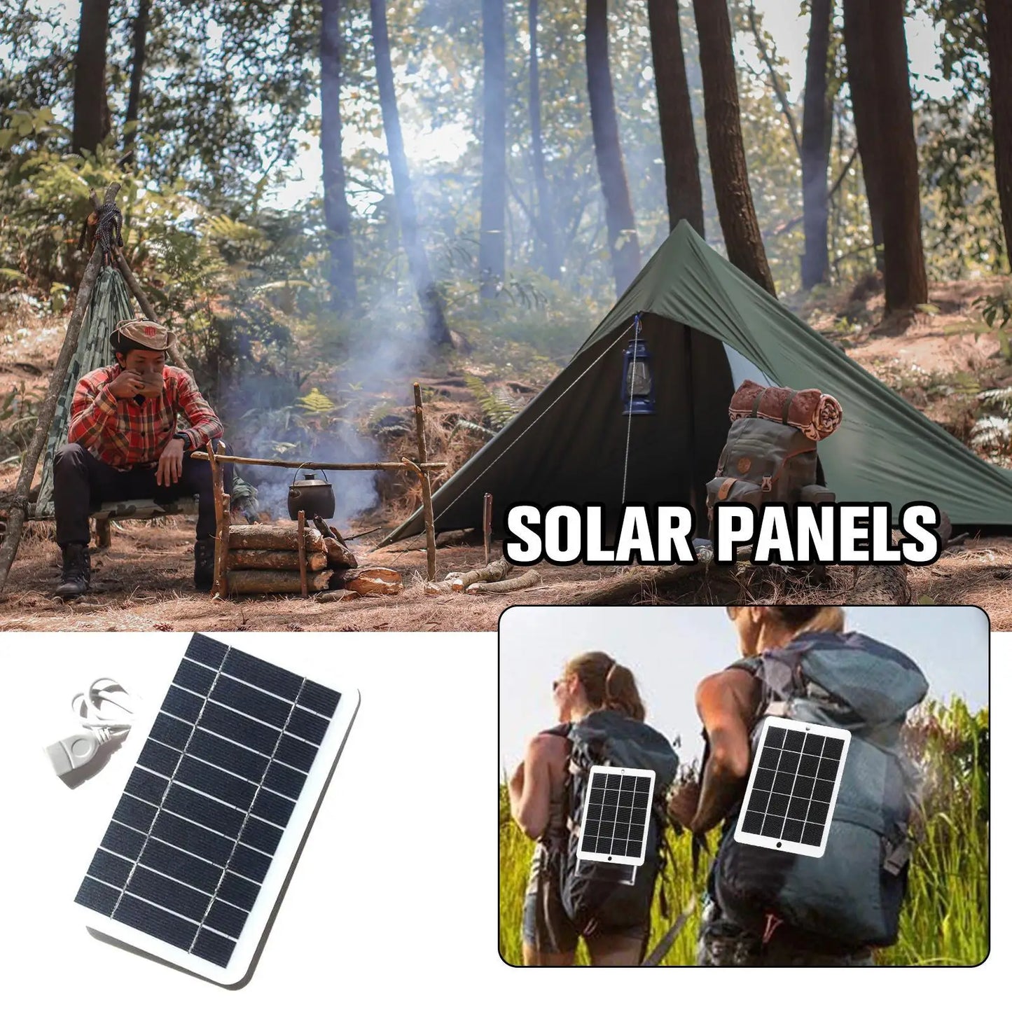 Portable Solar Panel 5V 2W Solar Plate with USB Safe Charge