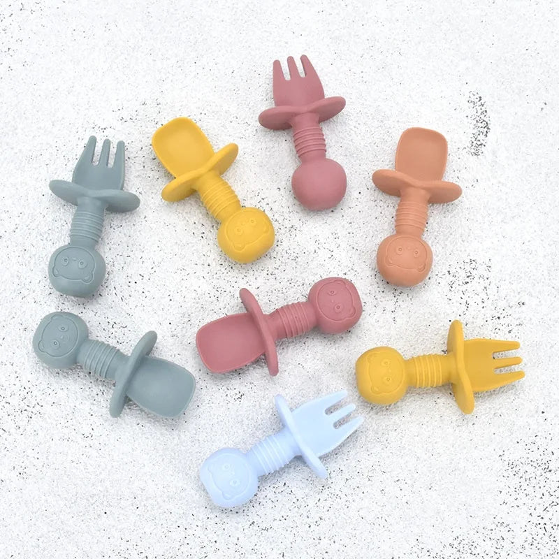 3/4 PCS Baby Silicone Plate+Spoon+Fork