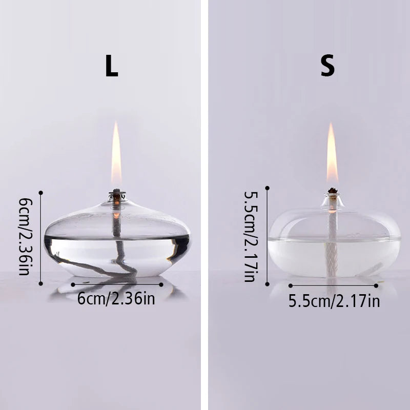 Handmade Oblate Transparent Glass Candlestick Oil Lamp