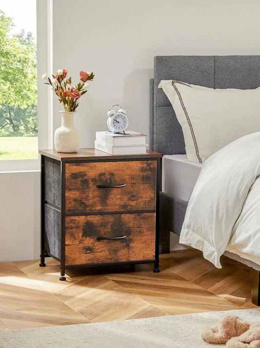 JHK Nightstand For Bedroom With 2 Fabric Drawers