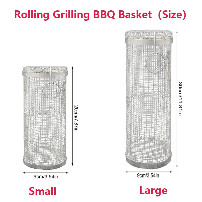 New Rolling Grilling BBQ Basket Stainless Steel