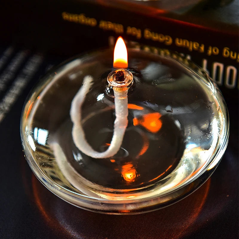 Handmade Oblate Transparent Glass Candlestick Oil Lamp