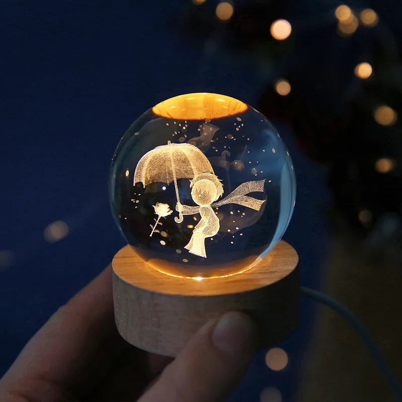 6cm 3D Crystal ball Crystal Planet Night Light Laser