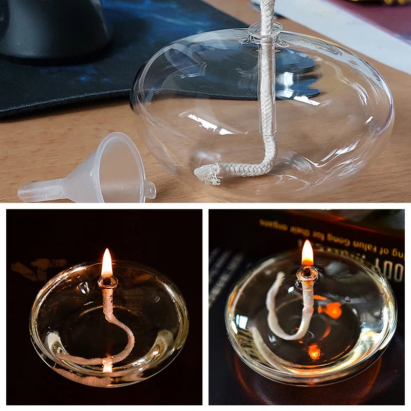 Handmade Oblate Transparent Glass Candlestick Oil Lamp